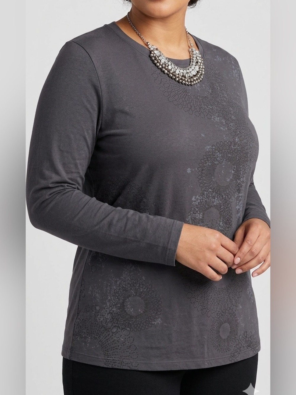 MARIKA Grey Long Sleeve Athletic Tee with Graphic Design XL